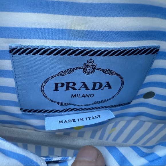 Prada Blue and White Striped Shirt with Dots - Picture 1 of 6